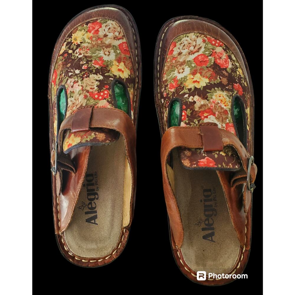 ALEGRIA Classic Clogs Brown & Floral Design Women's Size 39